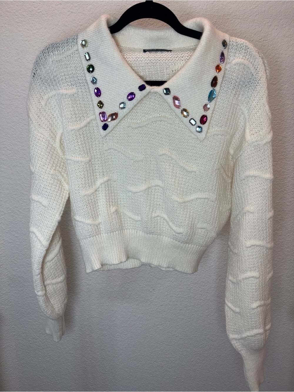 SHEIN White Embellished Collar Knit Sweater Women’s Medium